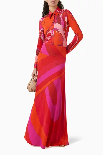 Orchidee-print Shirt in Jersey Satin