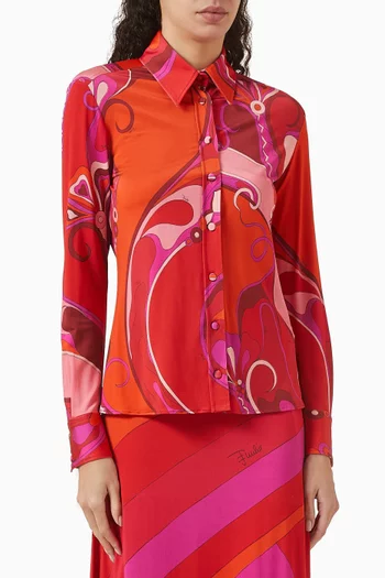 Orchidee-print Shirt in Jersey Satin
