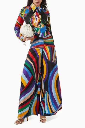 High-rise Printed Pants in Silk Twill