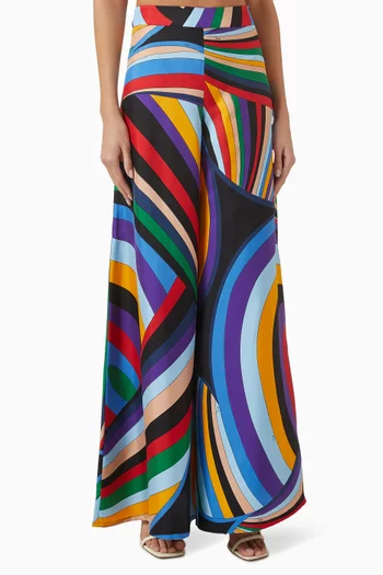 High-rise Printed Pants in Silk Twill