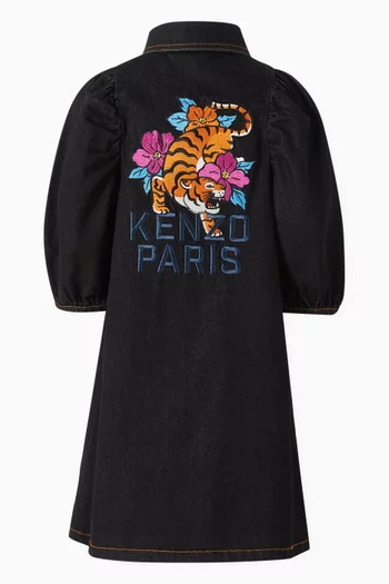 Tiger Embroidered Dress in Cotton