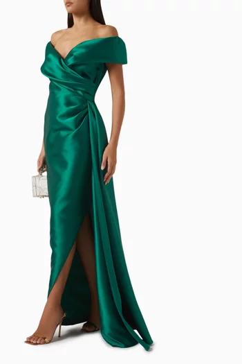 Off-shoulder Gown in Mikado