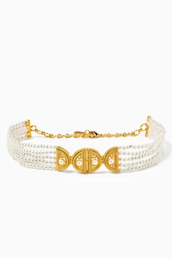 Ravi Hemisphere Pearl Choker Necklace in 24kt Gold-plated Brass