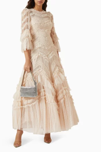 Elia Long Ruffle Gown in Tulle