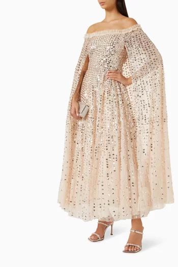 Raindrop Sequin-embellishment Cape Dress in Tulle