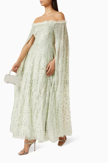 Raindrop Sequin-embellishment Cape Dress in Tulle