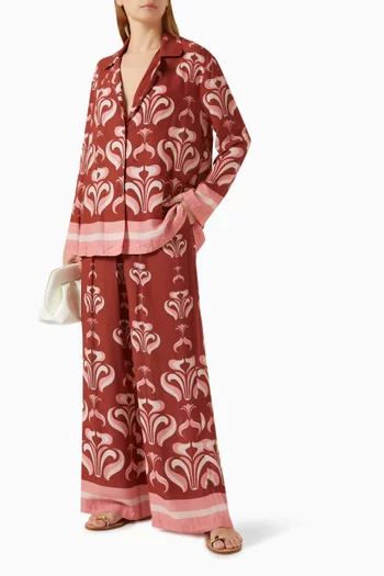 بنطال فينتج ليلي بقصة ساق واسعة حرير