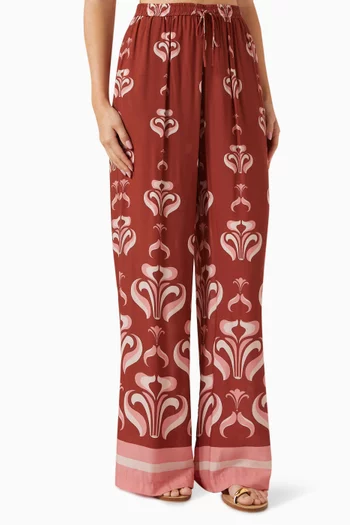 بنطال فينتج ليلي بقصة ساق واسعة حرير