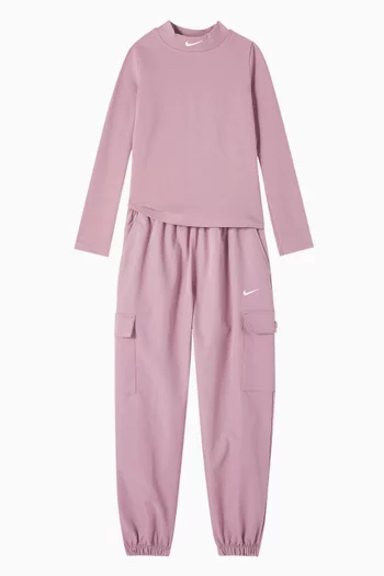 High-neck Top in Cotton-blend Knit