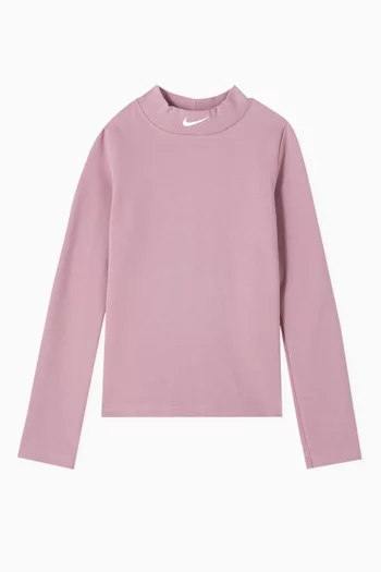 High-neck Top in Cotton-blend Knit