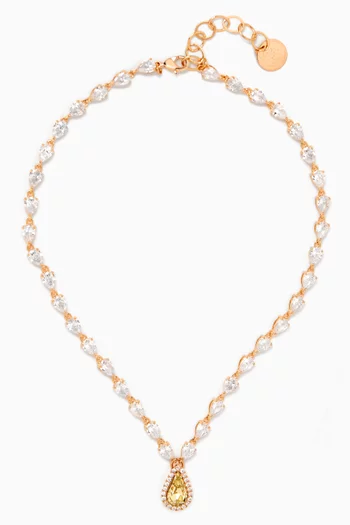 Crystal Pendant Necklace in Gold-plated Brass