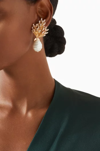 Sunray Pearl & Crystal Earrings in Gold-plated Brass