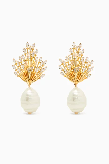 Sunray Pearl & Crystal Earrings in Gold-plated Brass