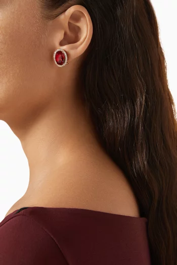 Omega Oval crystal Stud Earrings in Gold-plated Brass