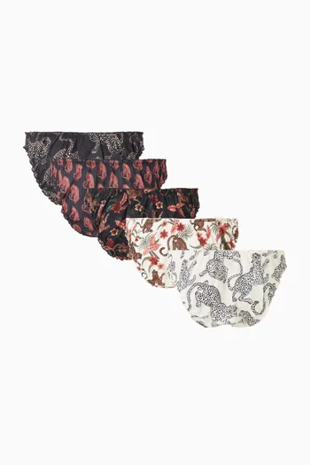 طقم سراويل تحتية مزينة بنقشة قطن، 5 قطع