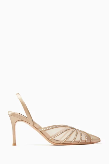 Madeline 80 Crystal-embellished Slingback Pumps in Mesh & Satin