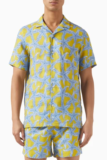 Star-print Short-sleeve Shirt in Linen