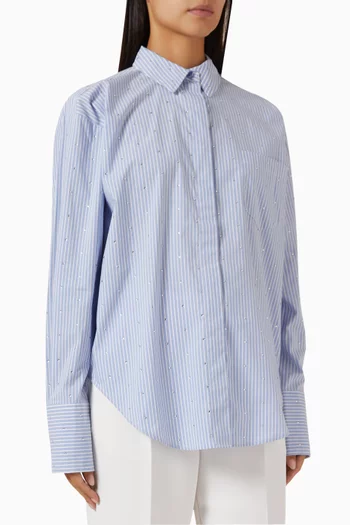 Striped Rhinestone Shirt in Cotton-poplin