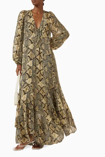 Lace-up Front Maxi Dress in Viscose Georgette