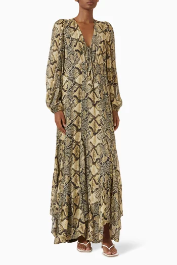 Lace-up Front Maxi Dress in Viscose Georgette