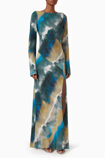 Open-back Slit Maxi Dress in Silk Crepe