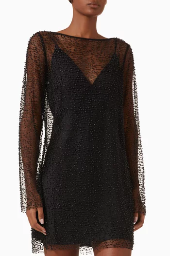 Mona Bead-embellished Mini Dress in Mesh