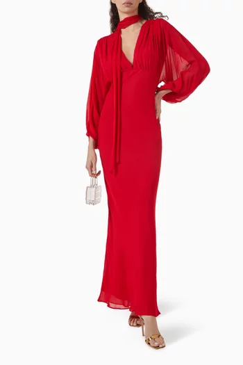 Amina Balloon-sleeve Maxi Dress in Georgette