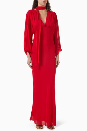 Amina Balloon-sleeve Maxi Dress in Georgette
