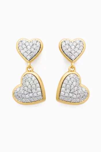 With All My Heart Pave Drop Earrings in Gold-plated Metal