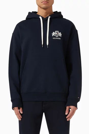 Crest Logo-embroidered Hoodie in Cotton Fleece