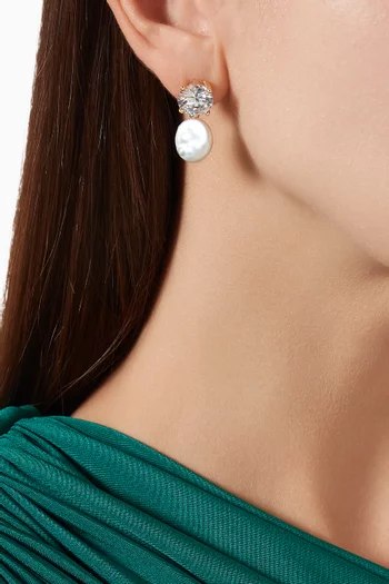 Cleo Pearl Drop Earrings in 14kt Gold-plated Brass