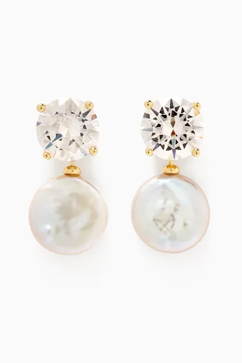 Cleo Pearl Drop Earrings in 14kt Gold-plated Brass