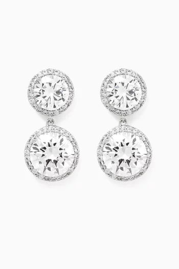 Halo Crystal Drop Earrings in Sterling Silver