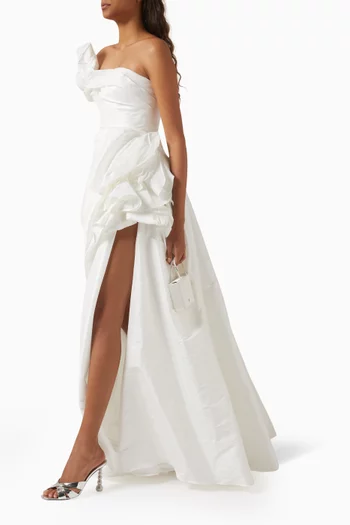 Flower One-shoulder Gown in Satin Taffeta