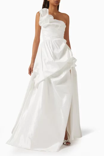 Flower One-shoulder Gown in Satin Taffeta