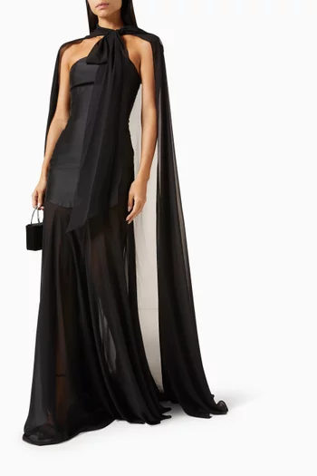 Strapless Cape Gown in Crepe & Chiffon