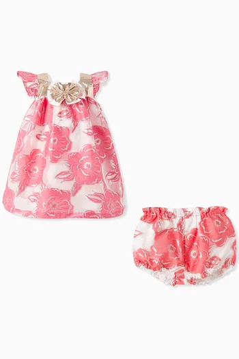 Rosette Bow Dress & Bloomers in Organza