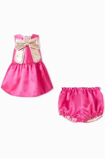 Guilded Bow Dress & Bloomers in Satin
