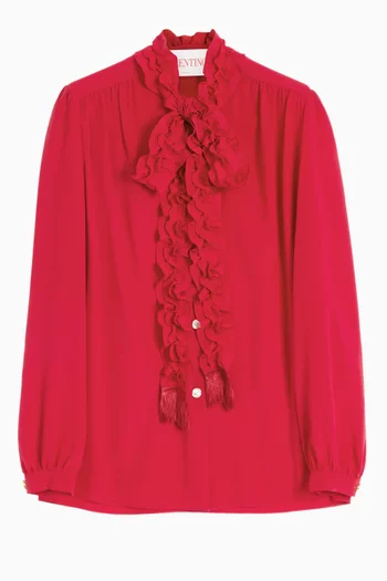 Ruffle Bow Shirt in Crepe de Chine