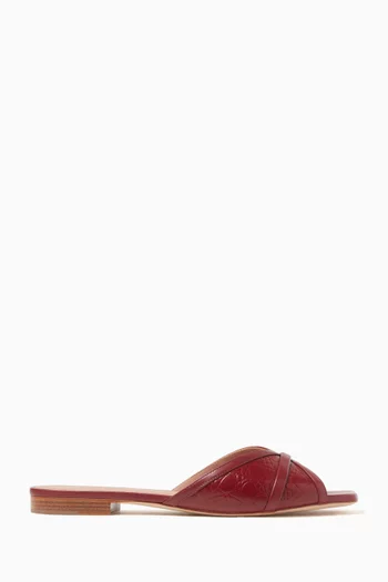 Perla Mule Sandals in Croc-embossed Leather