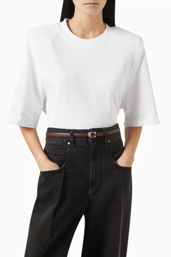 حزام بوجهين وإبزيم منحوت بشعار الماركة جلد عجل