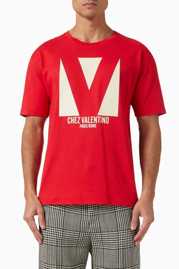 Chez Valentino-print T-shirt in Cotton