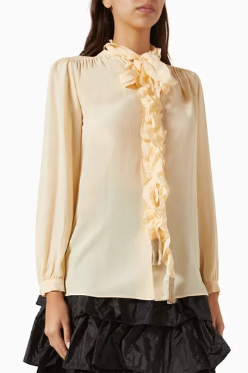 Ruffle Bow Shirt in Crepe de Chine