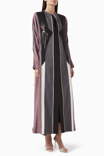 Embroidered Tie-front Abaya in Cupro