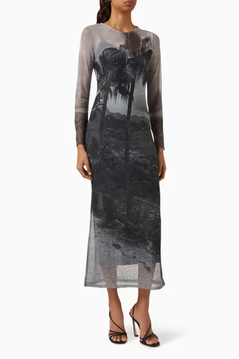Mallorca Scene Midi Dress in Mesh