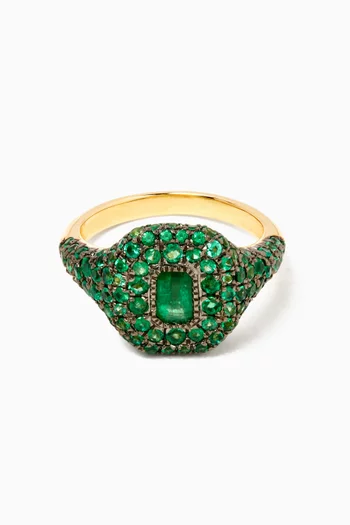Pavé Emerald Pinky Ring in 18kt Gold