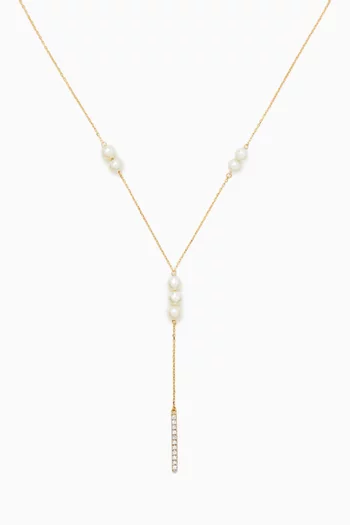 قلادة مزينة بماس مستدير ولؤلؤ ذهب أصفر عيار 18