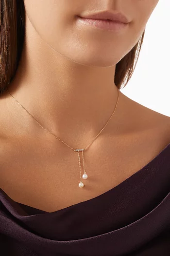 قلادة بشرّابات مزينة باللؤلؤ والماس ذهب أصفر عيار 18