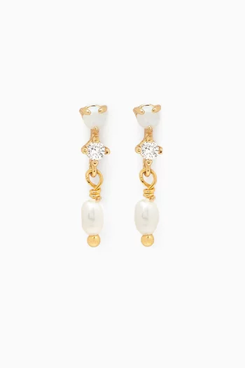 Cubic Zirconia & Opal Drop Earrings in Gold-plated Brass