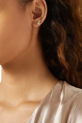 Pavé CZ Flower Climber Earrings in Gold-plated Brass